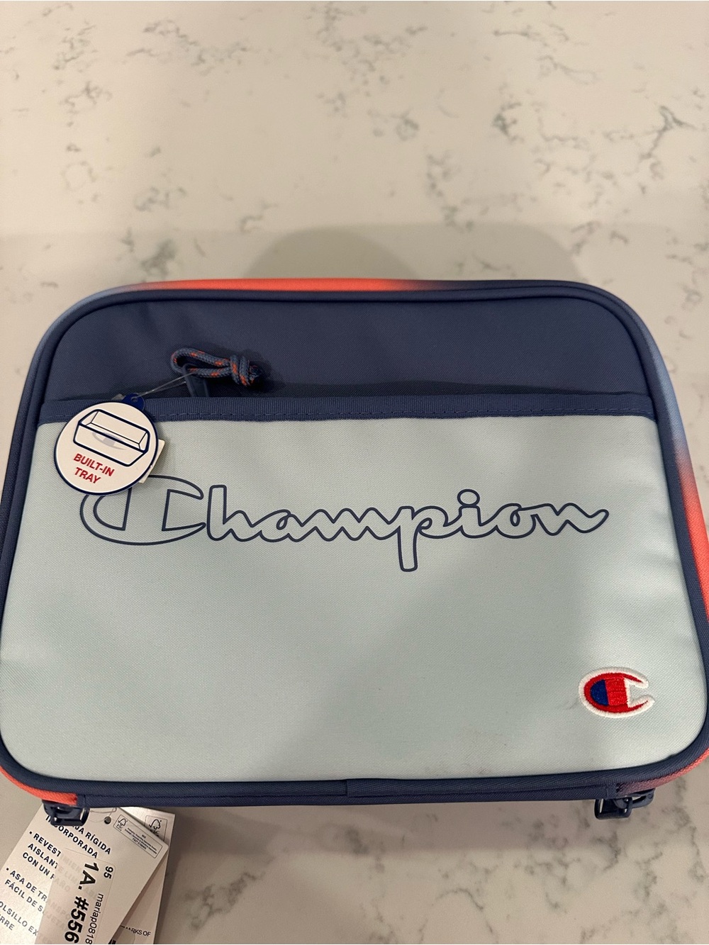 Champion Light Blue and Navy Insulated Lunch Tote with Red Trim